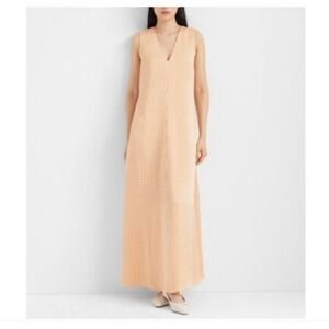 Club Monaco Gingham Check Swing Maxi Dress Orange Lined Sleeveless VNeck Size 10